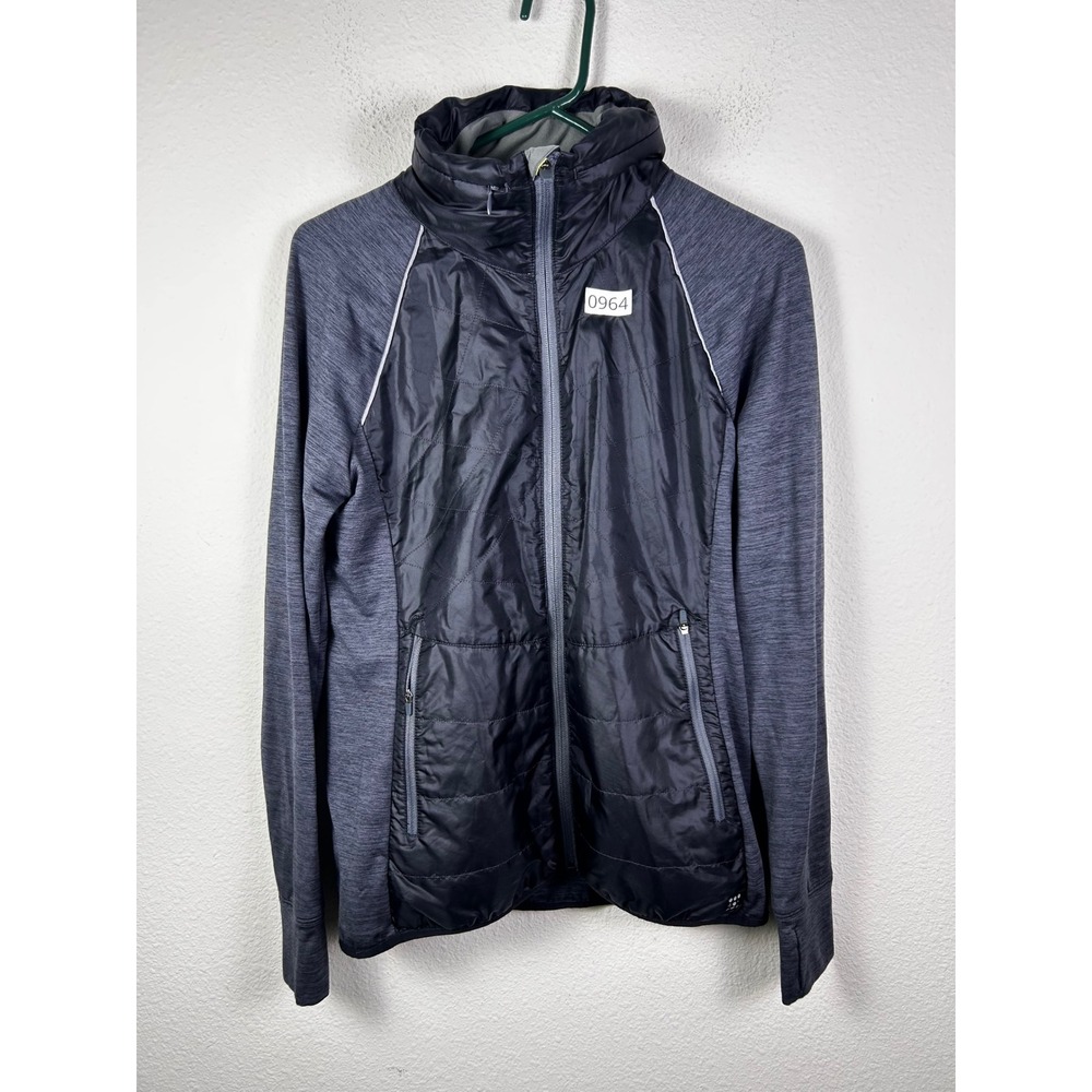 Title Nine Womens Hybrid Quilted Running Jacket Gray Black Full Zip Medium